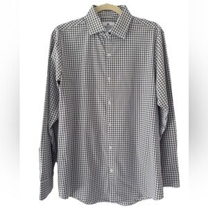 Mizzen + Main White & Light Blue Check Small Trim Fit, Long Sleeve Shirt, EUC